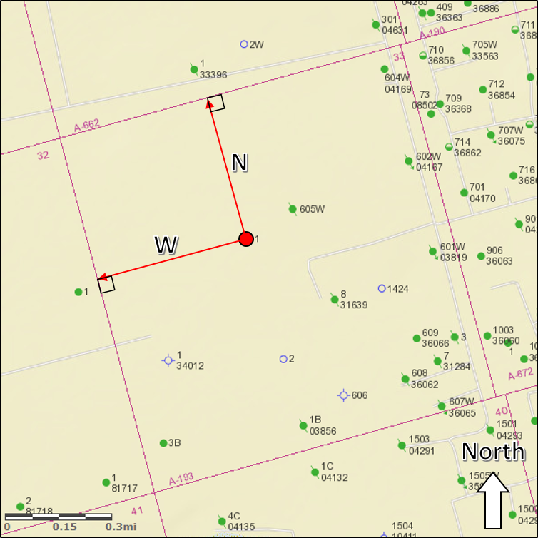 Reference lines example 1 Reference line measurements intersect the survey lines at right angles