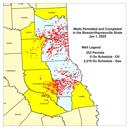 Wells Permitted and Completed in the Bossier/Haynesville Shale,